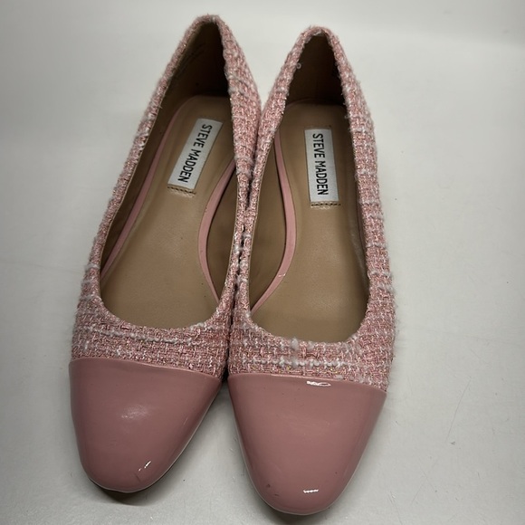 Steve Madden Blair Ballet Flats Loafers Shoes Textured Tweed Plaid Pink Size 6.5 - Picture 4 of 11